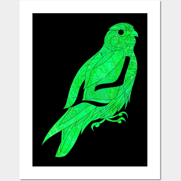 peregrine falcon in greenlight pattern ecopop Wall Art by jorge_lebeau